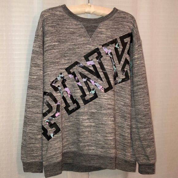 PINK VS L Heathered Gray Crewneck High Low Pullover Black Tie Dye PINK - Picture 1 of 15